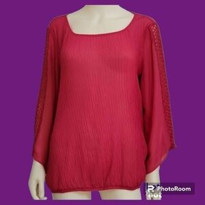 B DESIGN Fairycore Chiffon Crepe Long Peekaboo Flare Sleeve Blouson Blouse